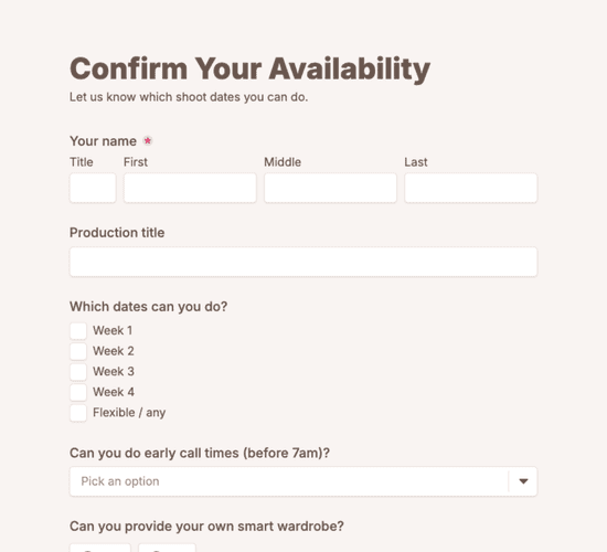 Extras Availability Form