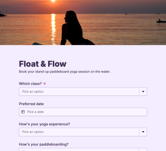 SUP Yoga Class Booking Form