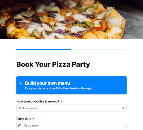 Pizza Party Package & Topping Selection Form
