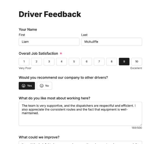 Driver Feedback Form