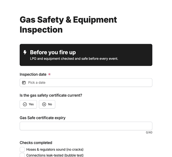 Gas Safety & Equipment Inspection Checklist Form