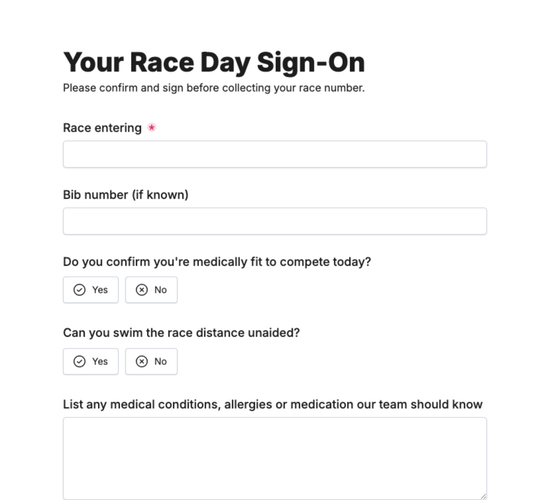 Triathlon Race Day Waiver & Medical Declaration Form