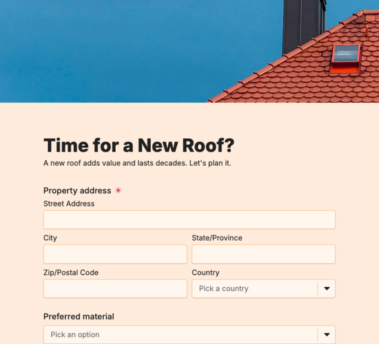 New Roof Installation Inquiry Form