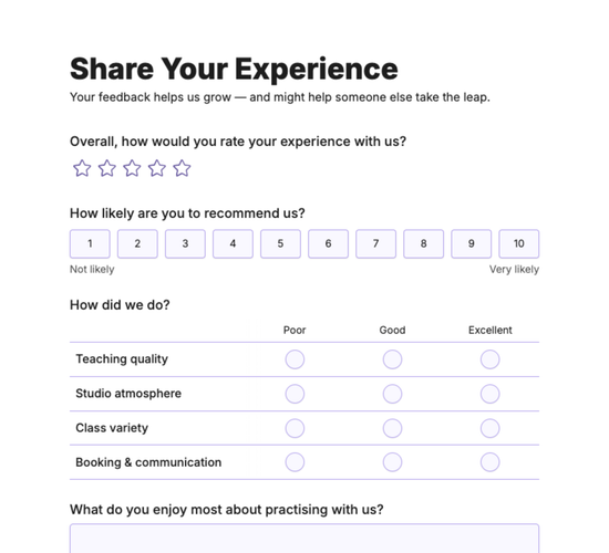 Yoga Client Feedback & Testimonial Form