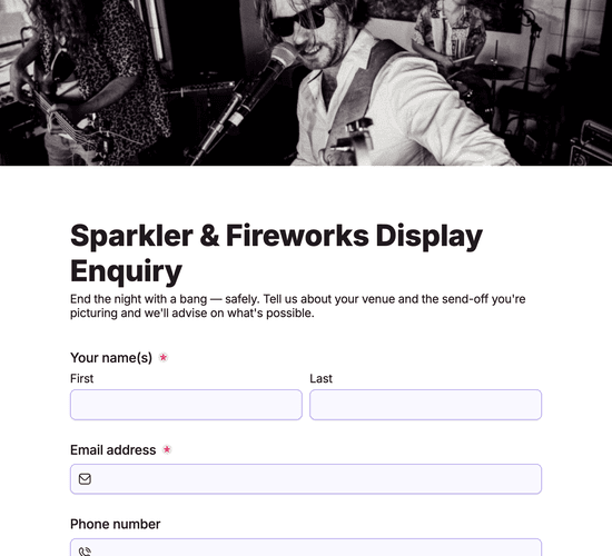 Sparkler & Fireworks Display Enquiry Form
