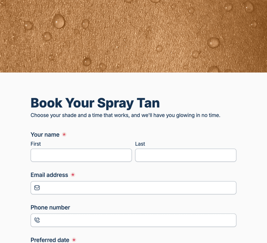 Spray Tan Booking Form