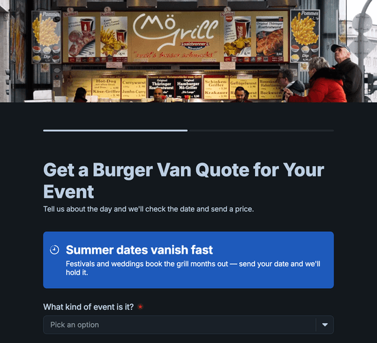 Burger Van Event Booking Enquiry Form