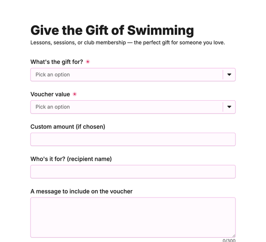 Swimming Gift Voucher Request Form