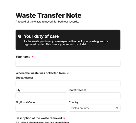 Garden Clearance Waste Transfer Form