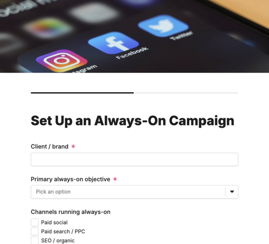 Always-On Campaign Setup Form