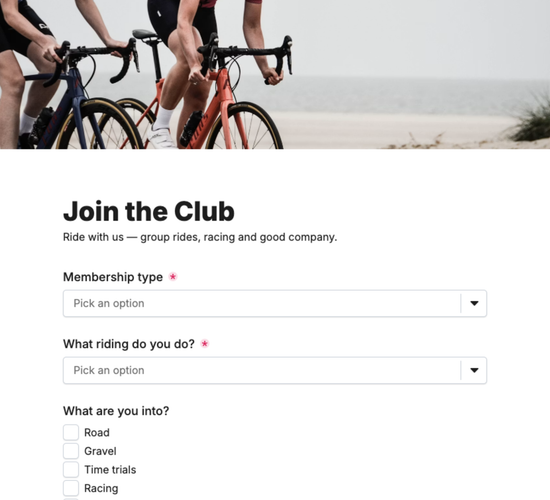 Cycling Club Membership Form