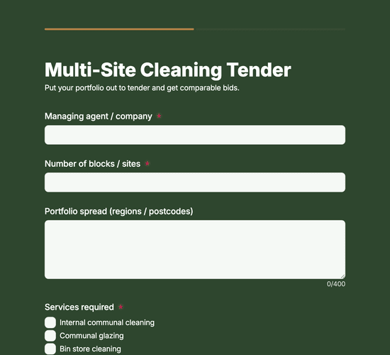 Managing Agent Multi-Site Cleaning Tender Form