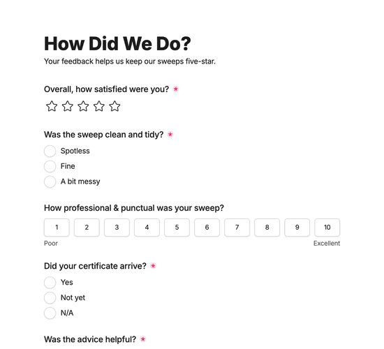 Chimney Sweeping Feedback Form