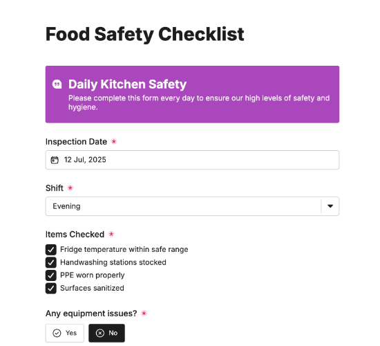 Food Safety Checklist Form