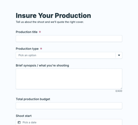 Production Insurance Inquiry Form