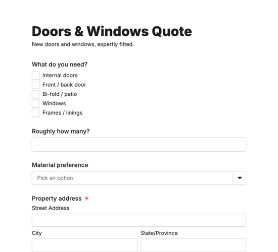 Door & Window Installation Quote Form