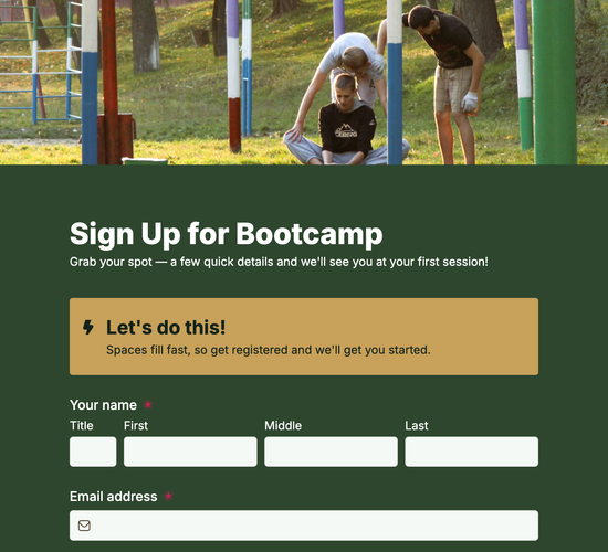Fitness Bootcamp Registration Form