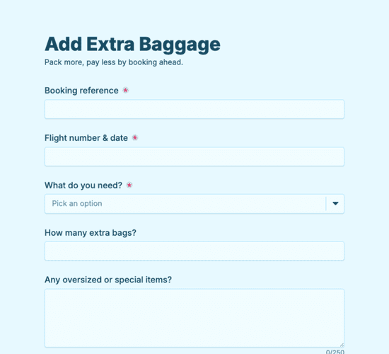 Excess Baggage Booking Form