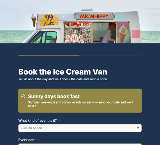 Ice Cream Van Event Booking Enquiry Form