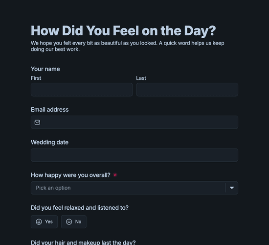 Bridal Beauty Feedback Form