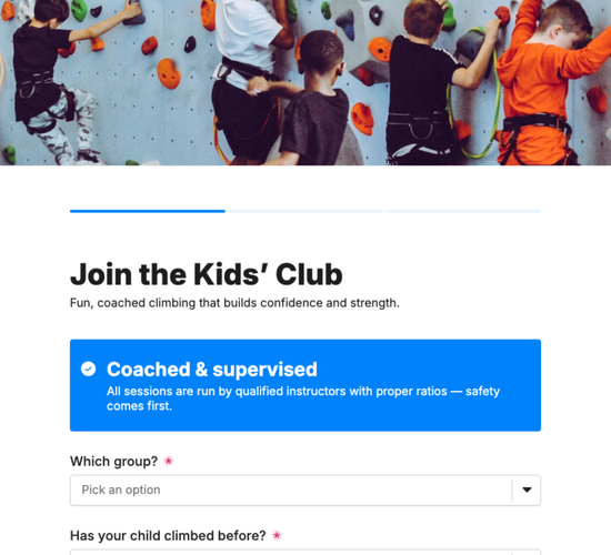 Kids Climbing Club Enrollment Form