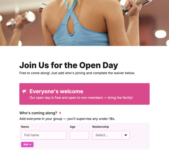 Open Day Waiver Form
