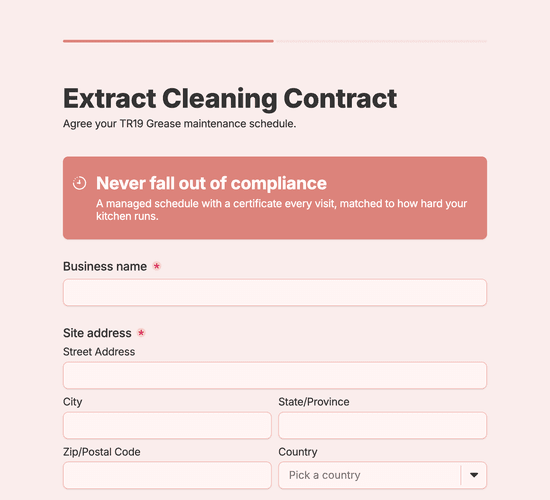 Kitchen Extract Cleaning Contract Agreement Form