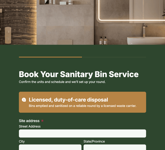 Sanitary Bin Service Booking Form