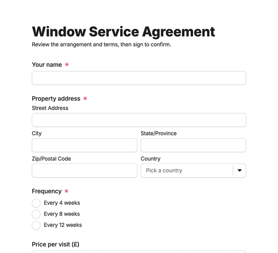 Window Cleaning Service Agreement Form