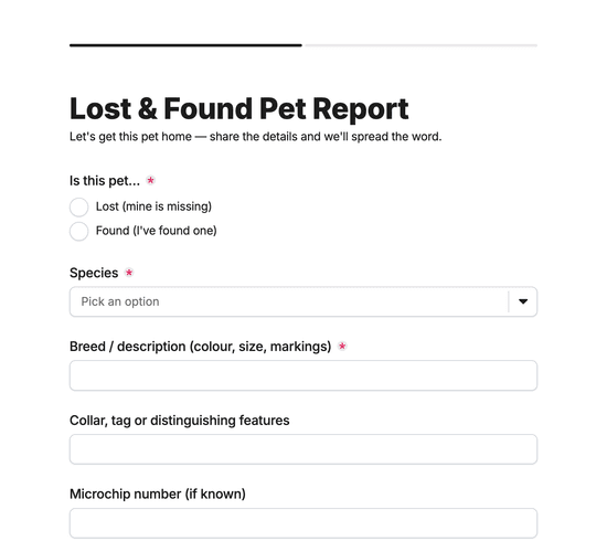 Lost & Found Pet Report Form