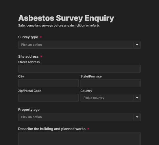 Asbestos Survey Inquiry Form
