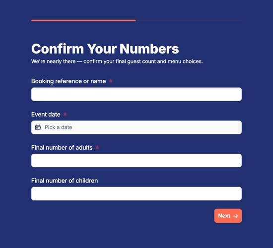 Final Numbers & Menu Confirmation Form