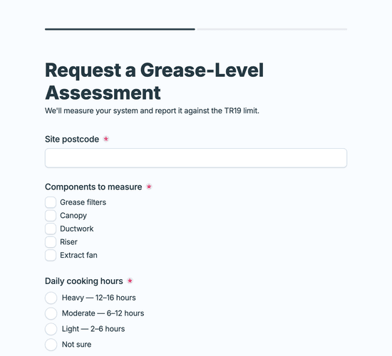 Grease Level Assessment & Deposit Test Request Form