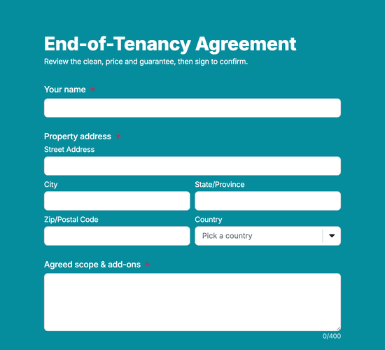 End-of-Tenancy Cleaning Agreement Form
