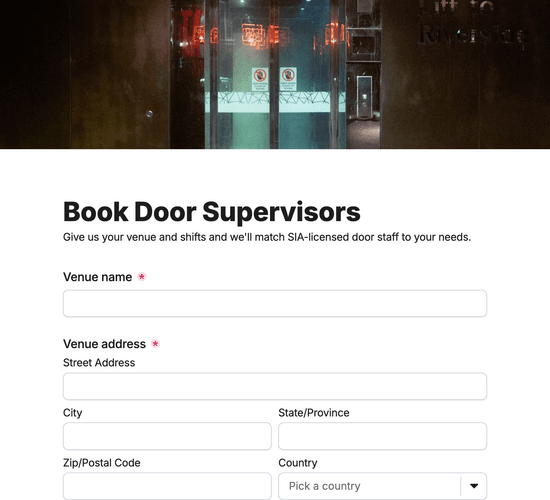 Door Supervisor Booking Form
