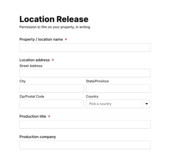 Location Release Agreement Form