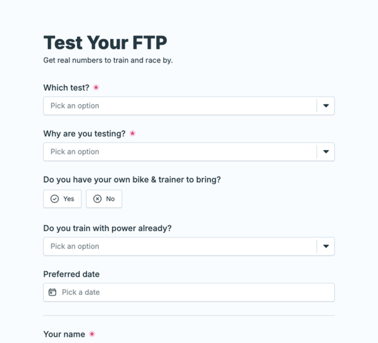 Cycling FTP & Power Test Booking Form