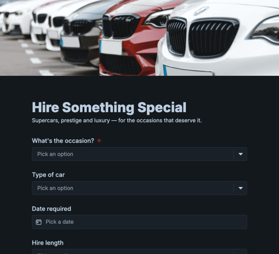 Luxury & Prestige Car Hire Inquiry Form