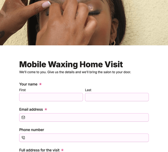 Mobile Waxing Home Visit Booking Form