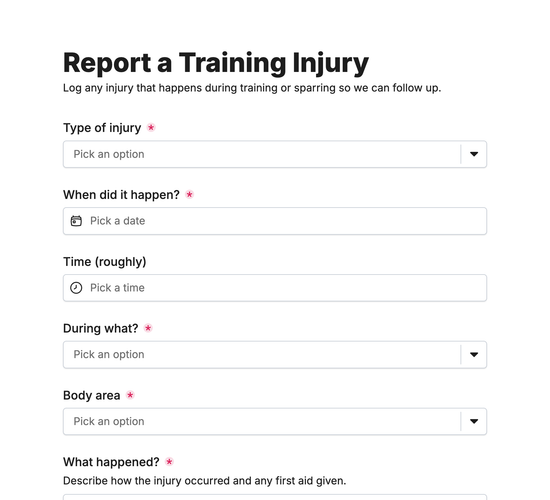 Sparring Injury Report Form
