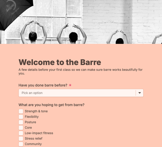 Barre Studio New Client Form