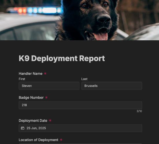 K9 Deployment Report Form