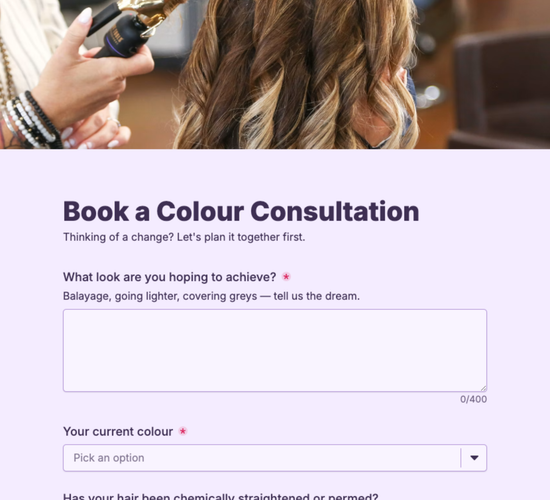 Hair Color Consultation Booking Form