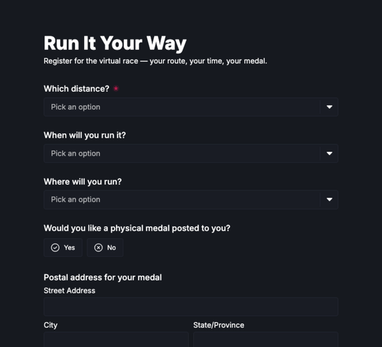 Virtual Race Registration Form