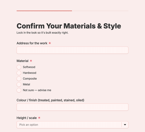 Materials & Style Confirmation Form