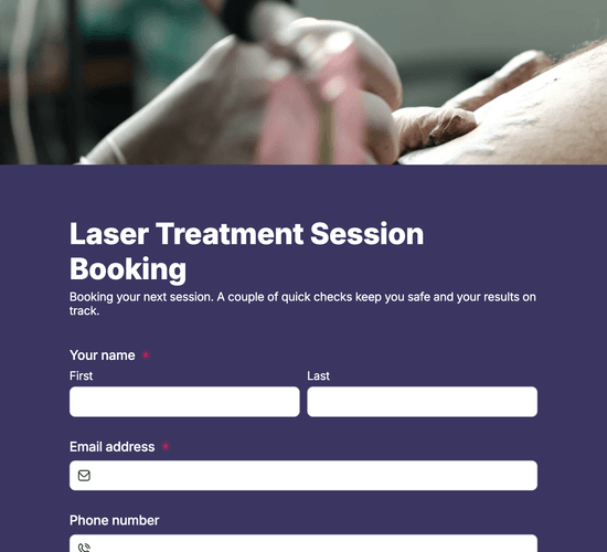 Laser Treatment Session Booking Form