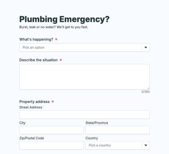Emergency Plumber Callout Form