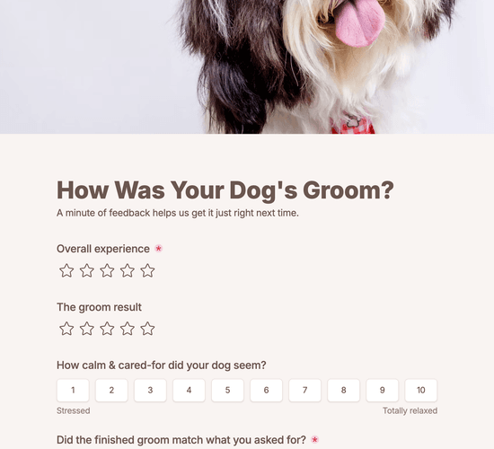 Dog Grooming Feedback Form
