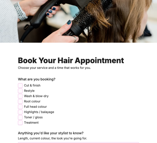 Hair Appointment Booking Form