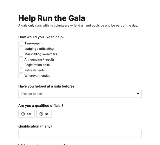 Gala Officials & Timekeeper Volunteer Form